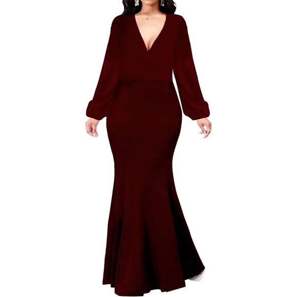 Dresses & Skirts - Women's C-burgundy Long Floor Length Mermaid Imported Pull On Maxi Dress